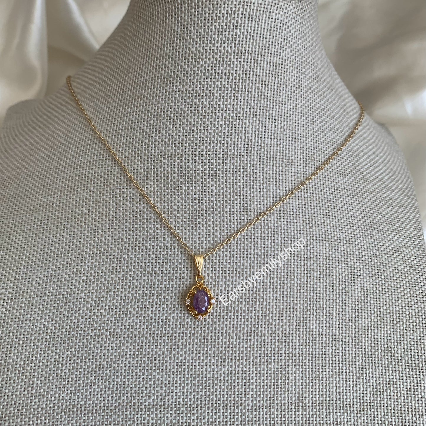 Gold plated purple crystal necklace