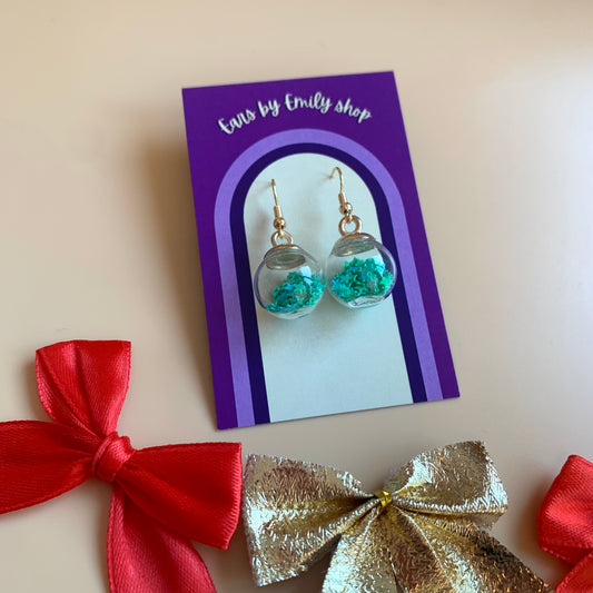 Festive green Christmas bauble gold earrings