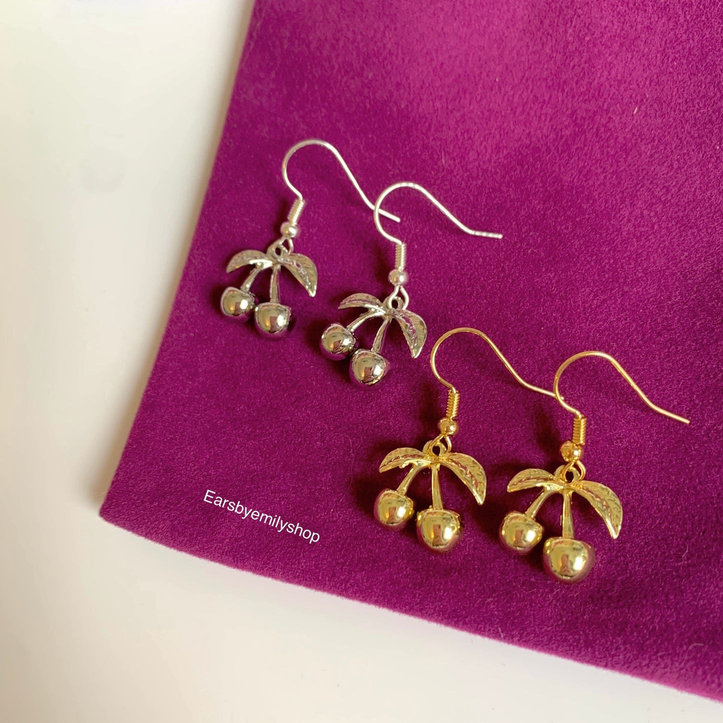 Gold or silver minimalistic cherry dangle earrings