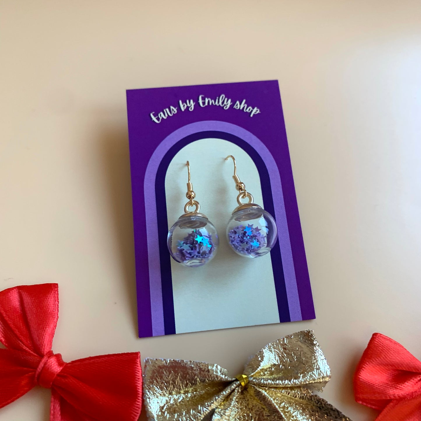 Festive purple bauble Christmas earrings