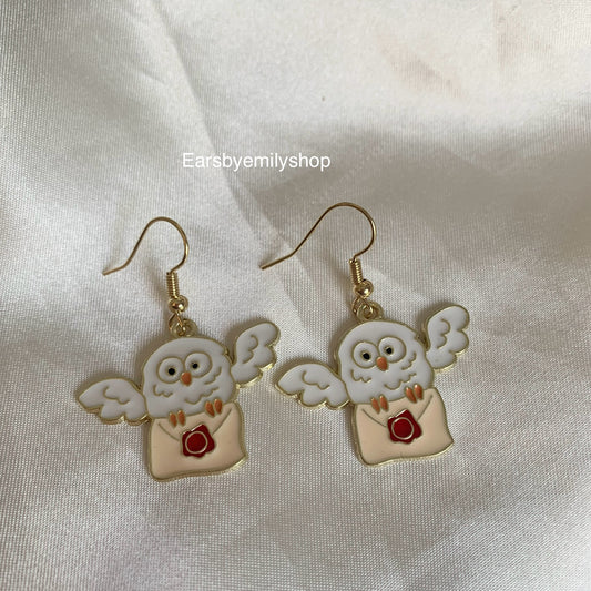 Owl dangle gold earrings