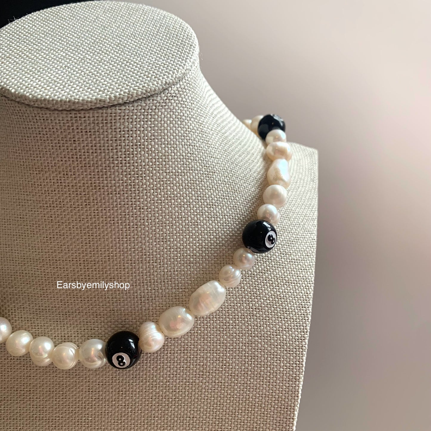 Lucky freshwater pearl and eight 8 ball choker necklace