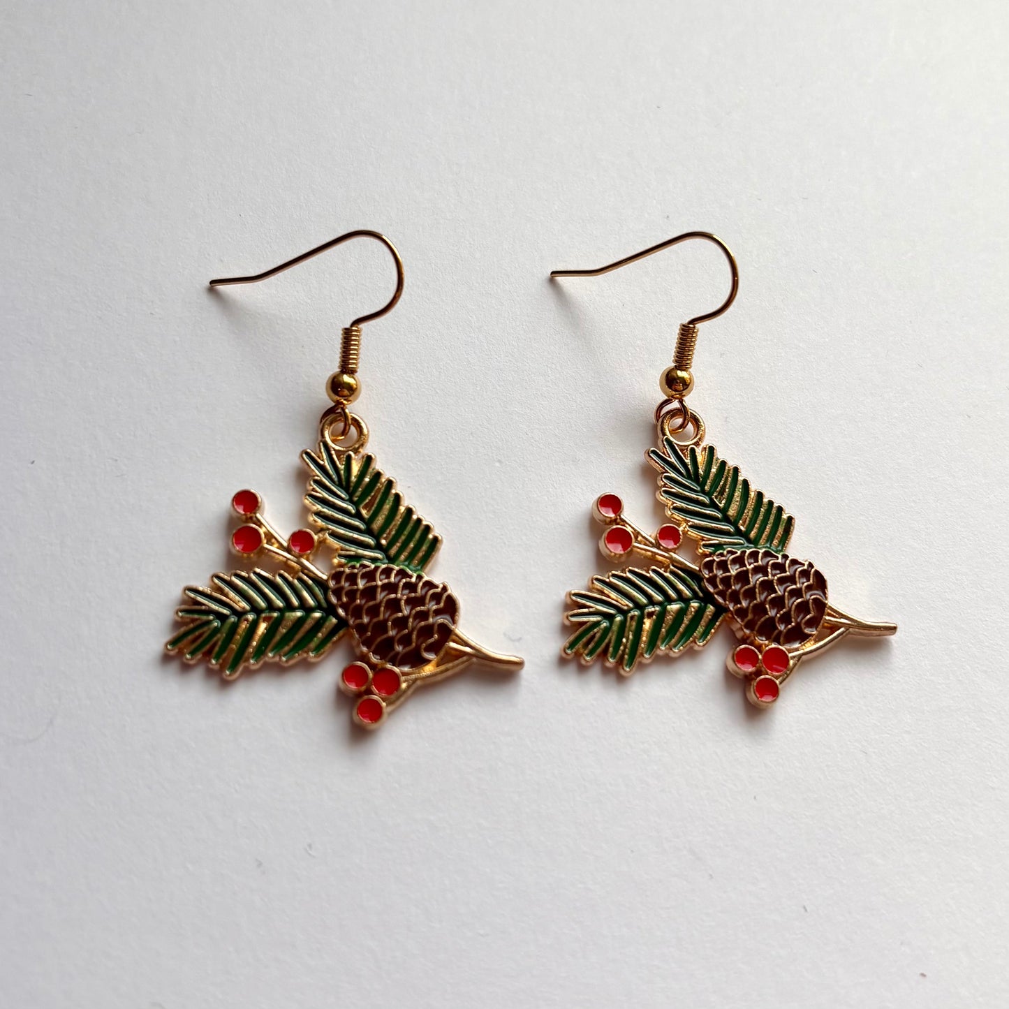 Christmas festive pinecone gold drop dangle earrings