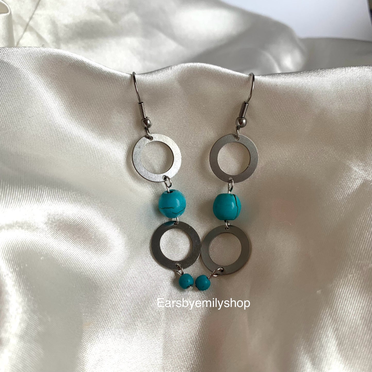 Stainless steel and turquoise blue bead statement dangle earrings