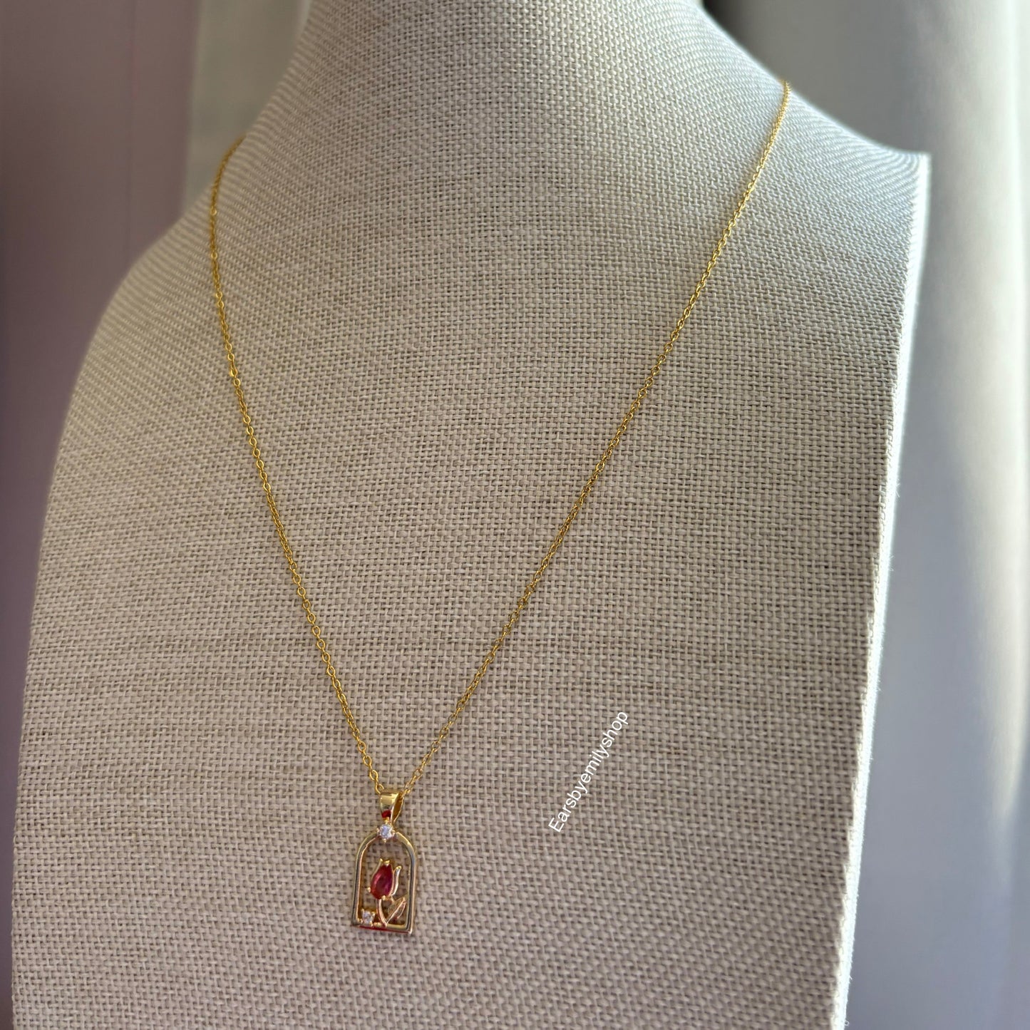 18k gold plated crystal flower arch necklace