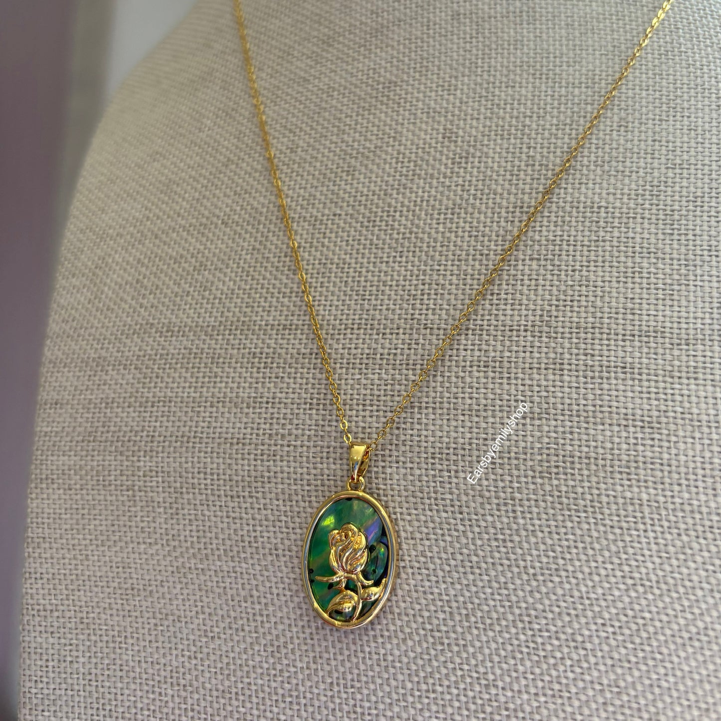 18k gold plated abalone mother of pearl rose flower necklace