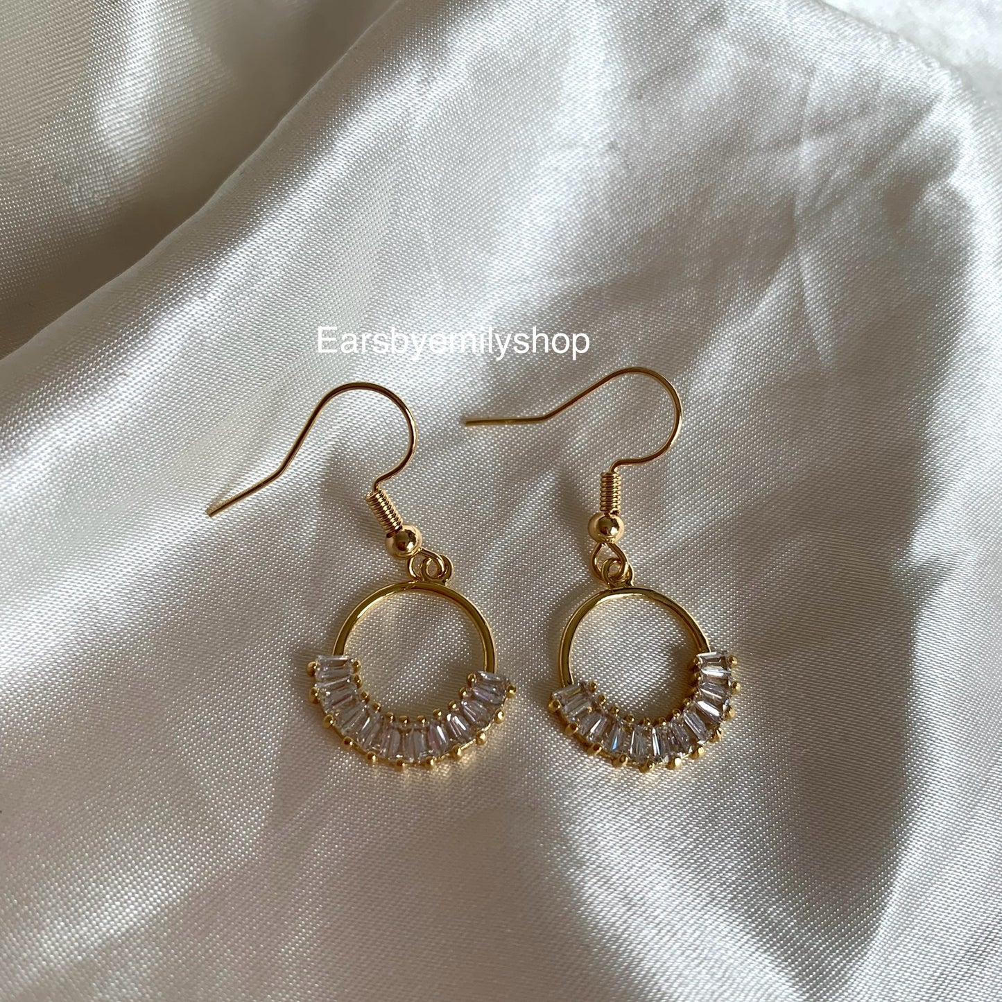 Gold plated clear crystal circle frame dangle earrings