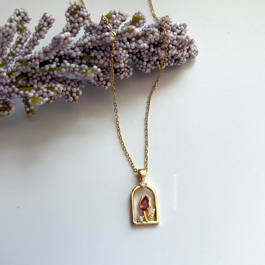 18k gold plated crystal flower arch necklace