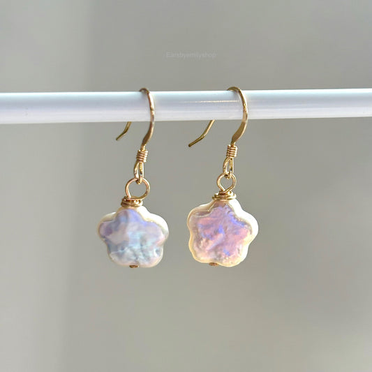 sterling silver or gold filled flower shaped fresh water pearl earrings