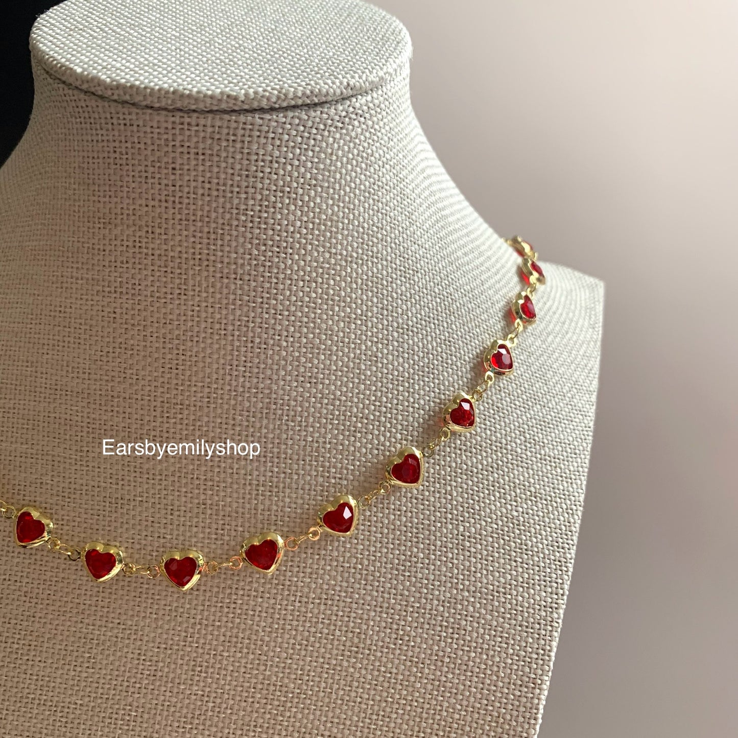 24kt Gold plated red crystal heart necklace