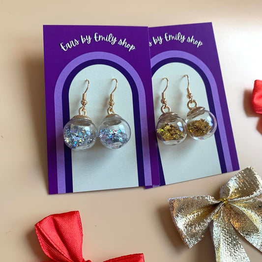 Festive gold or silver confetti bauble earrings