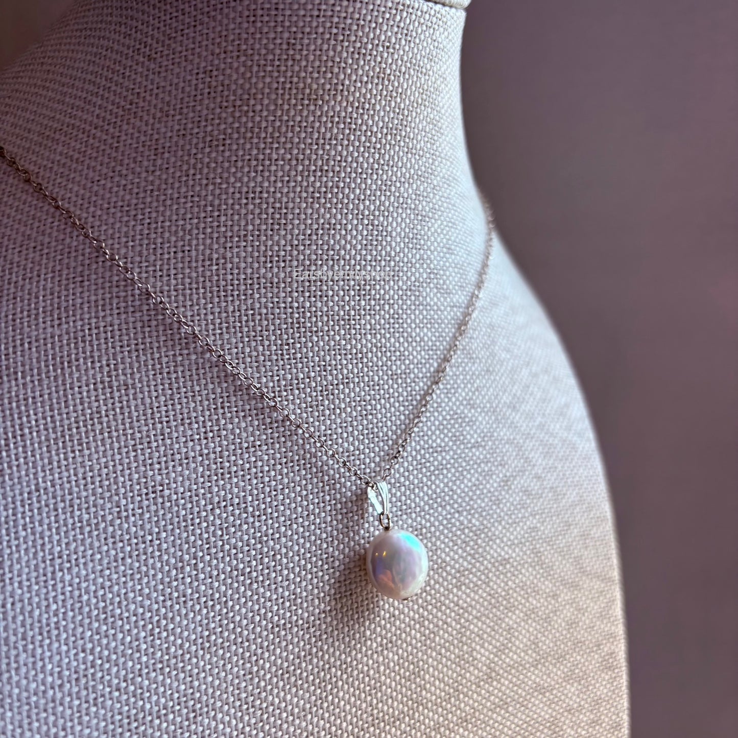 Sterling silver round circle coin pearl necklace