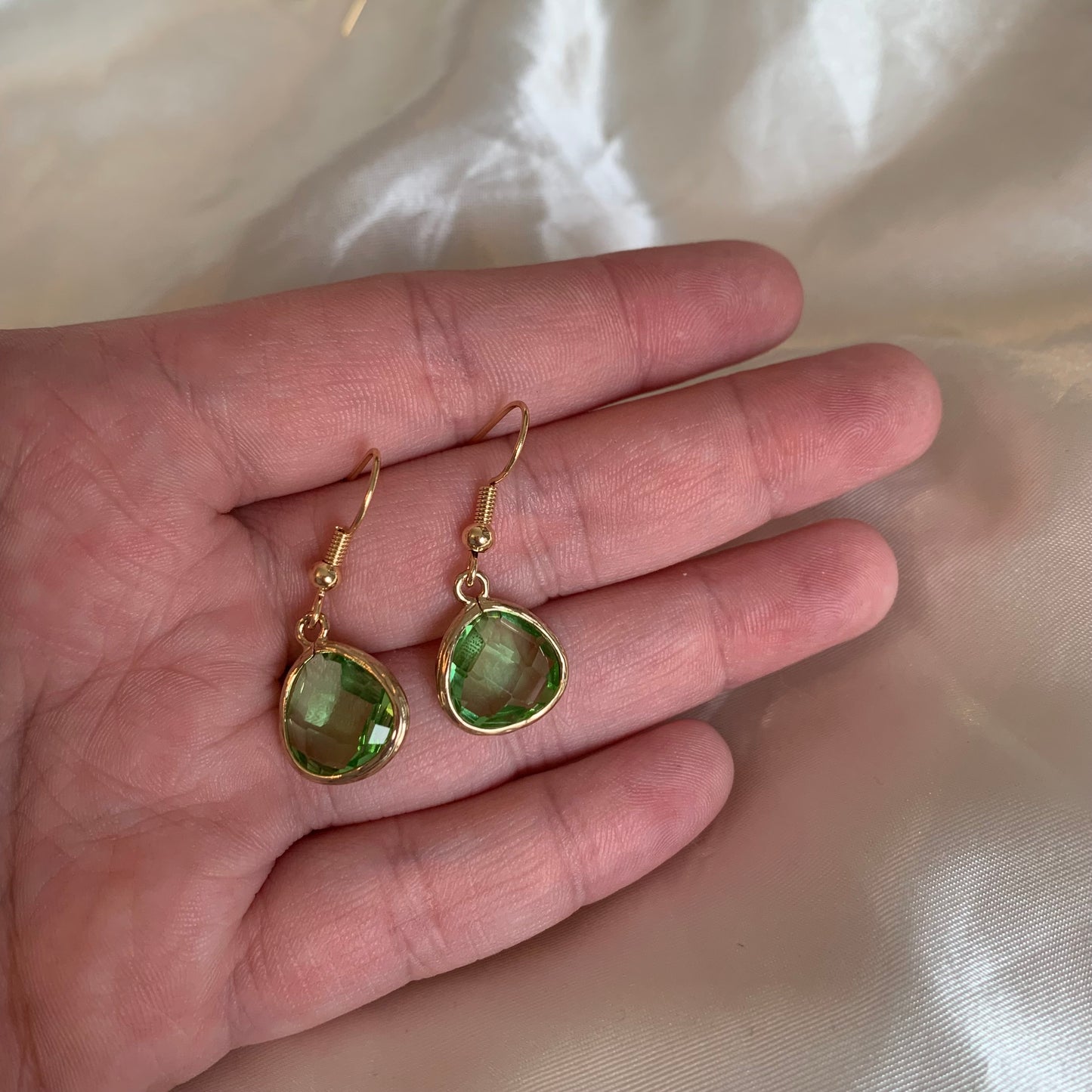 Teal blue or green minimalistic gold plated drop earrings