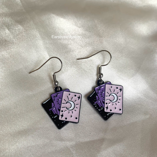 Purple tarot card dangle earrings