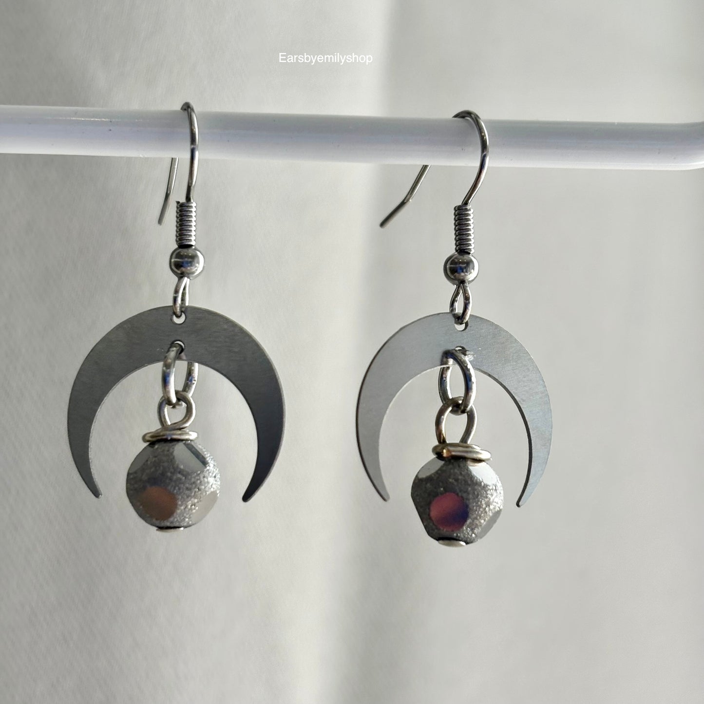 Stainless steel dangle disco moon earrings