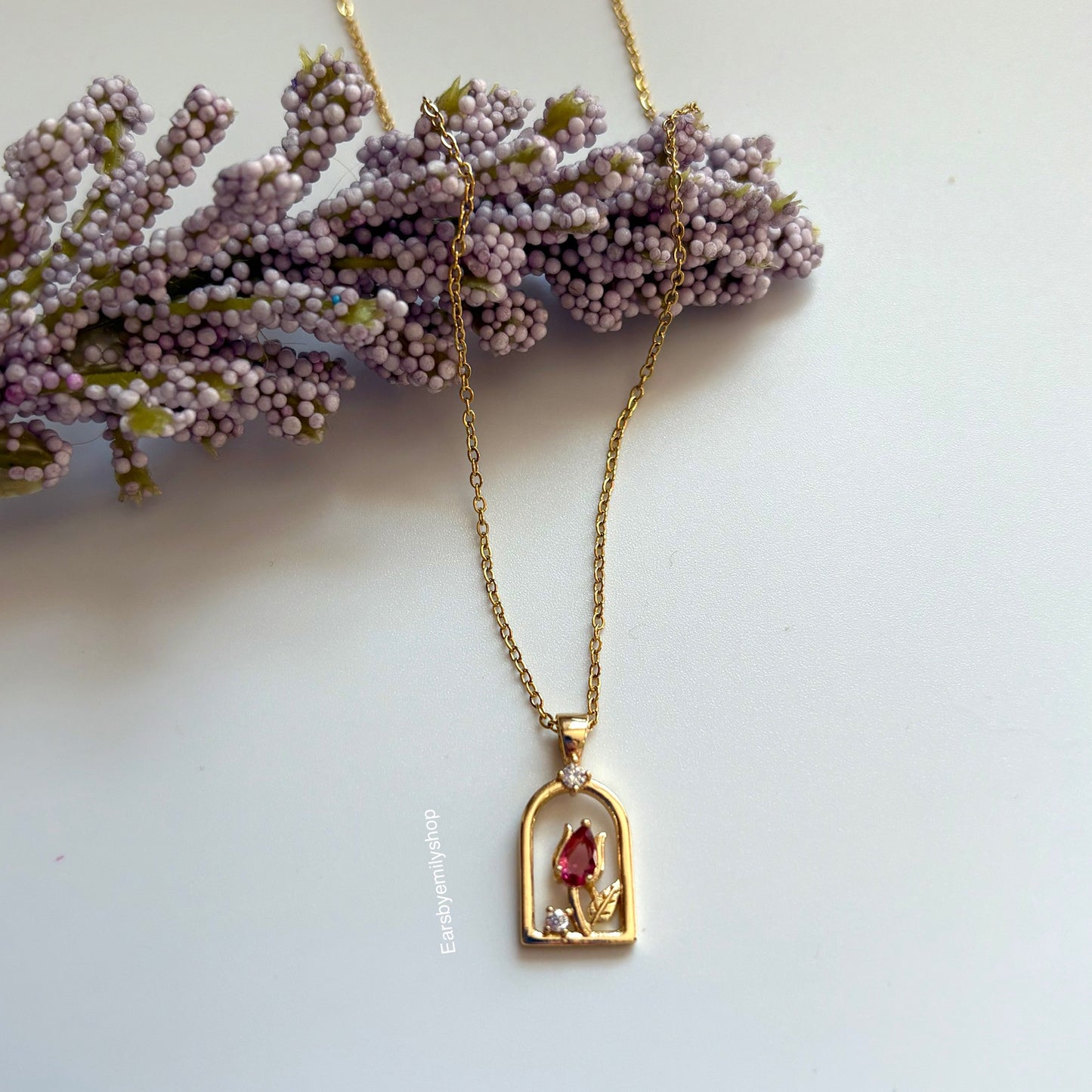 18k gold plated crystal flower arch necklace