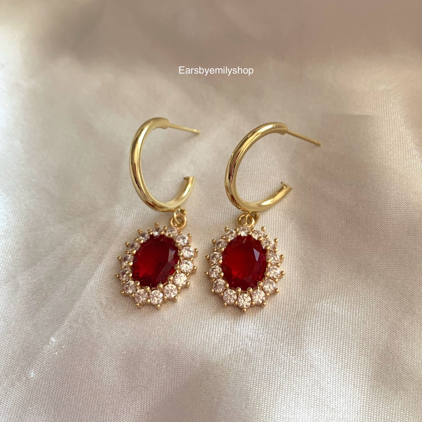 Gold plated red oval crystal with diamanté necklace, earrings or jewellery set