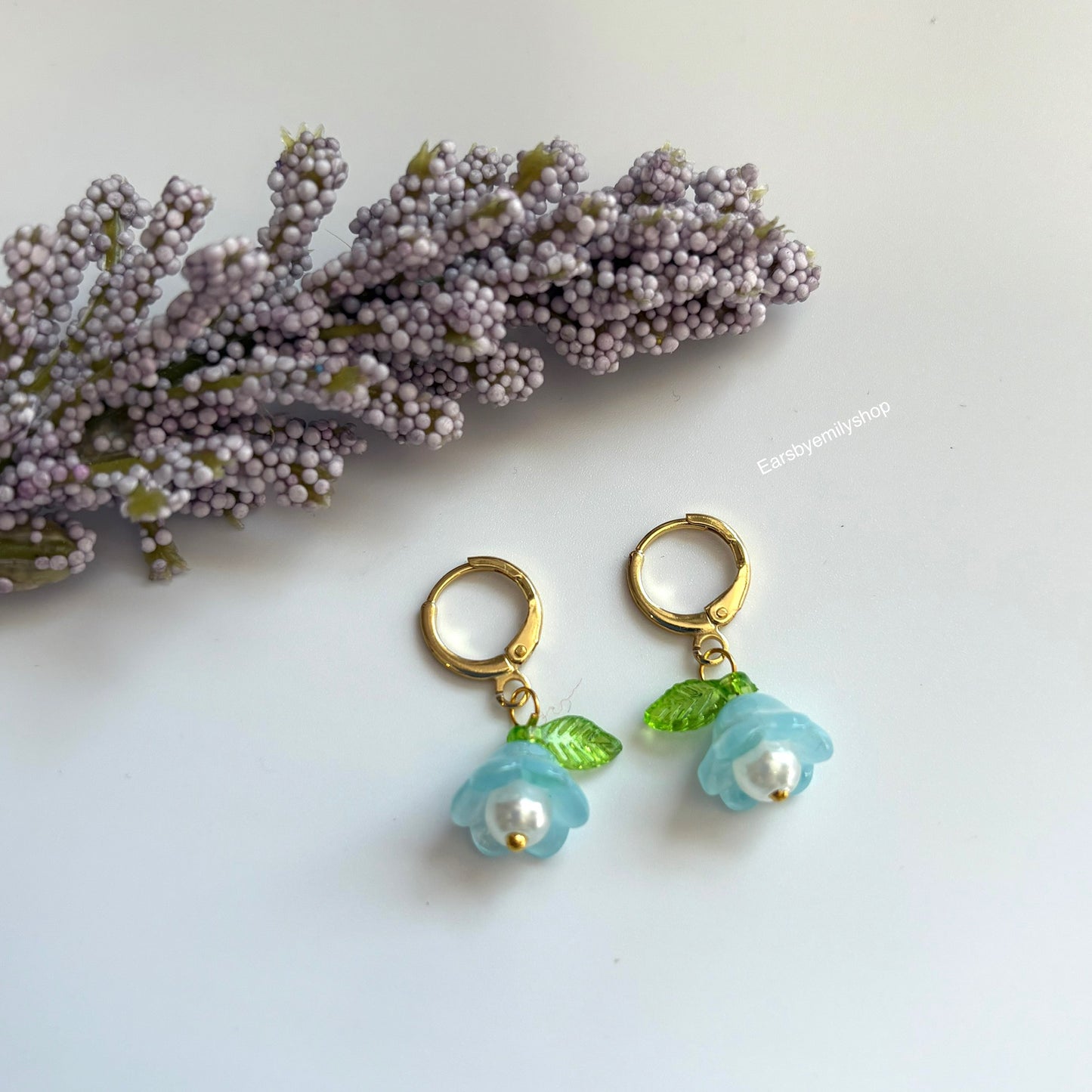 Cool colourful flower dangle gold plated huggie hoop earrings