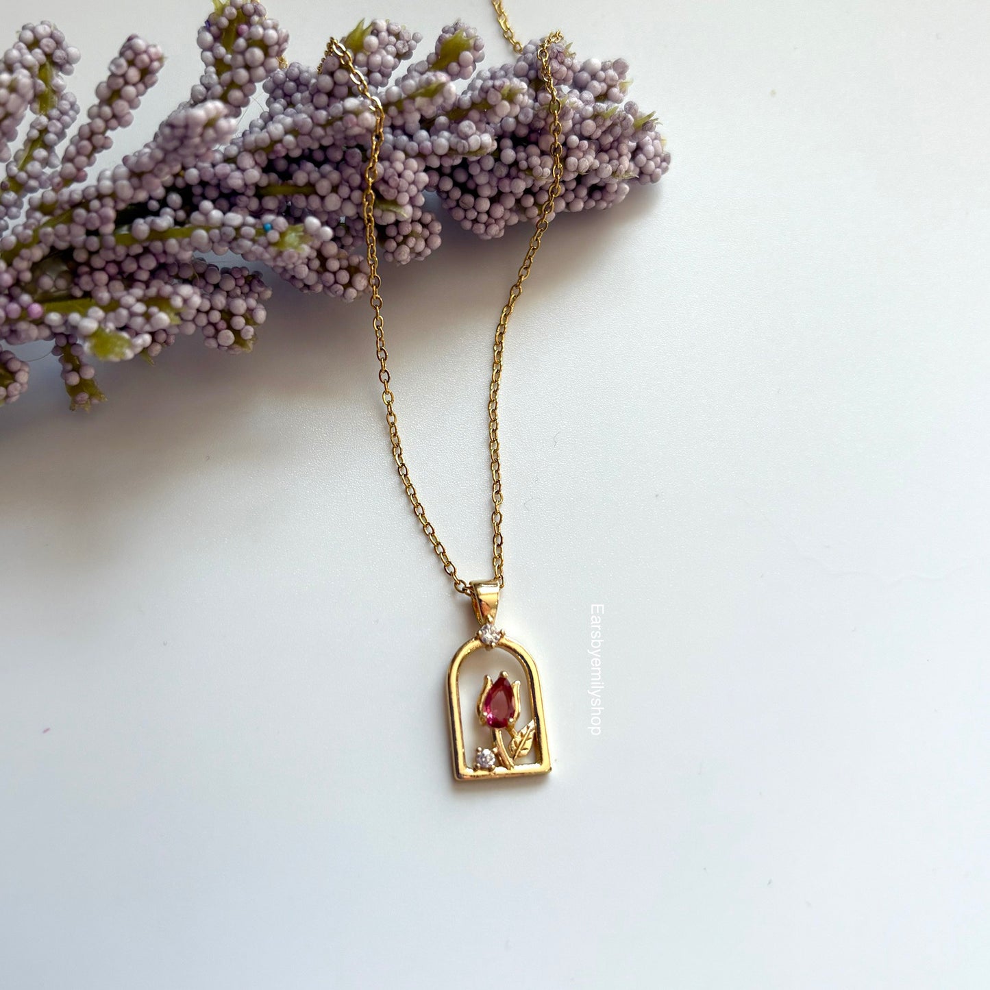 18k gold plated crystal flower arch necklace