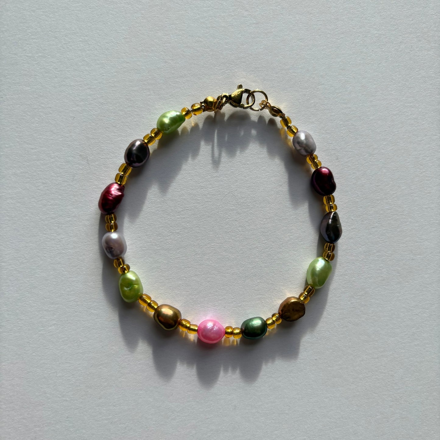 The Nerida bracelet - colourful fresh water pearls handmade beaded gold plated
