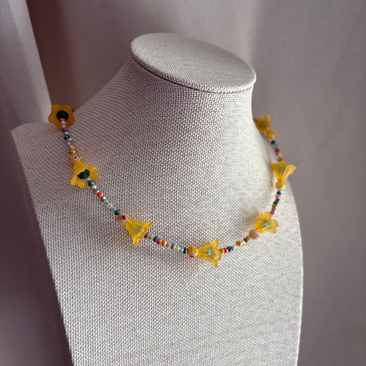 Handmade beaded orange flower chocker necklace