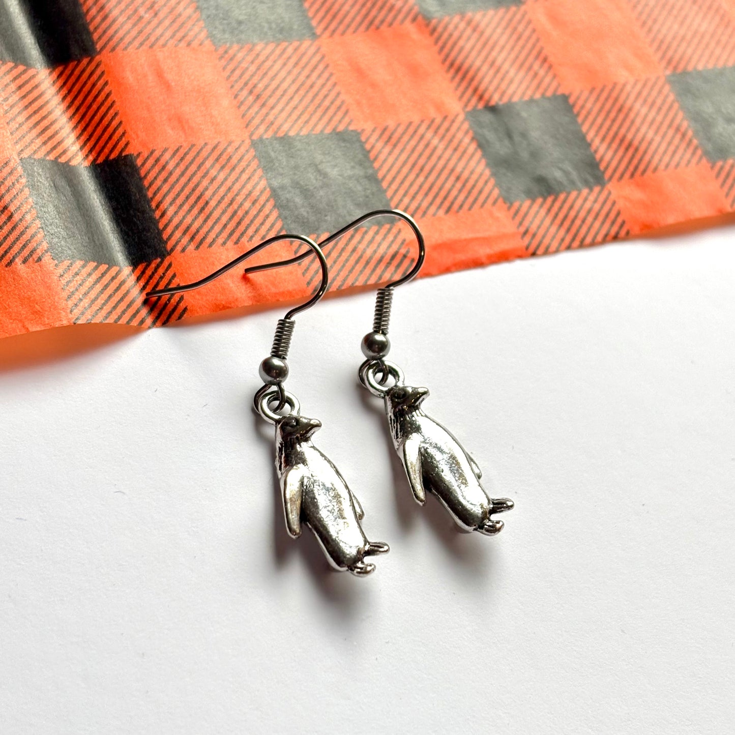 Silver dangle Christmas penguin earrings