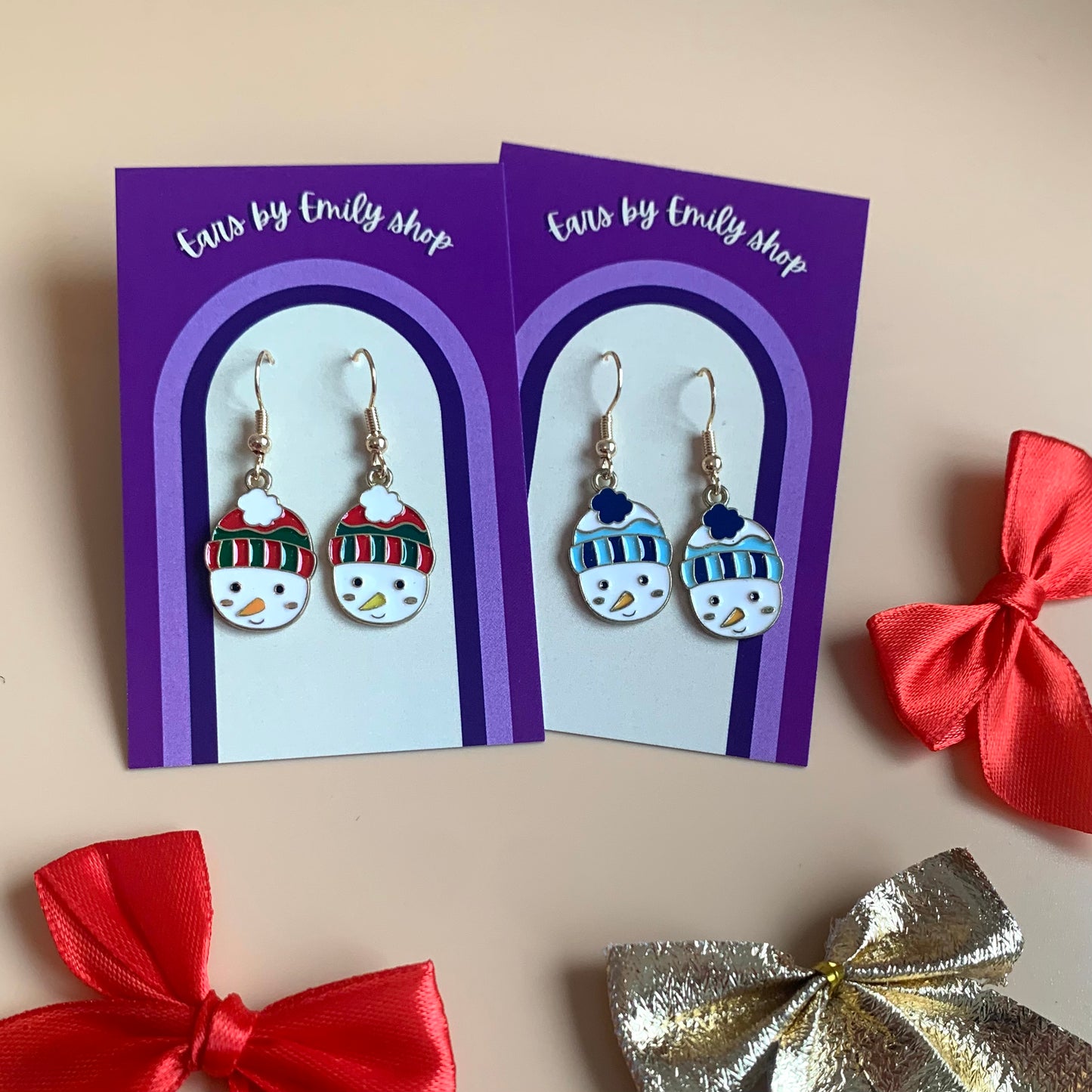 Festive snowman gold Christmas earrings