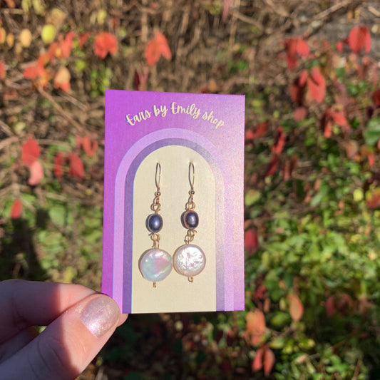 Gold filled freshwater coin and blue pearl earrings