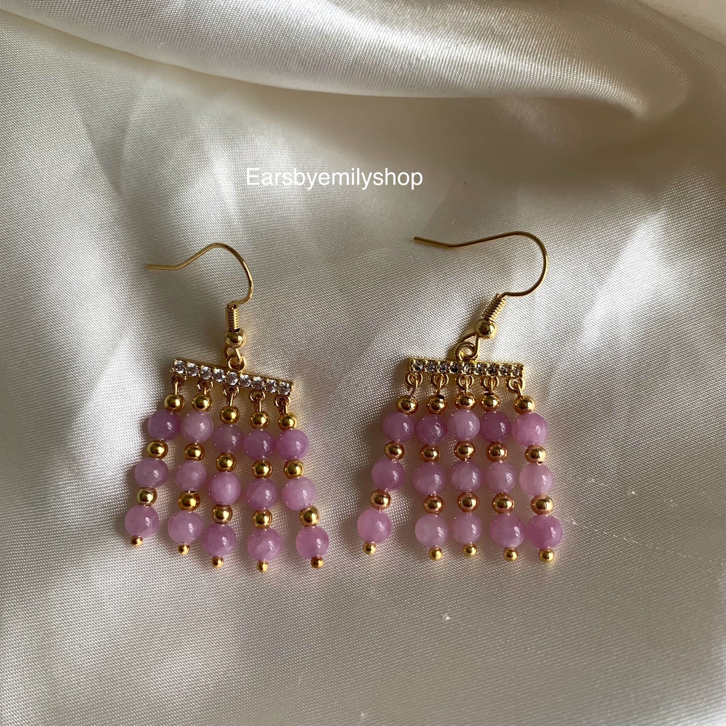 Cool statement pink and diamanté bead dangle gold plated earrings