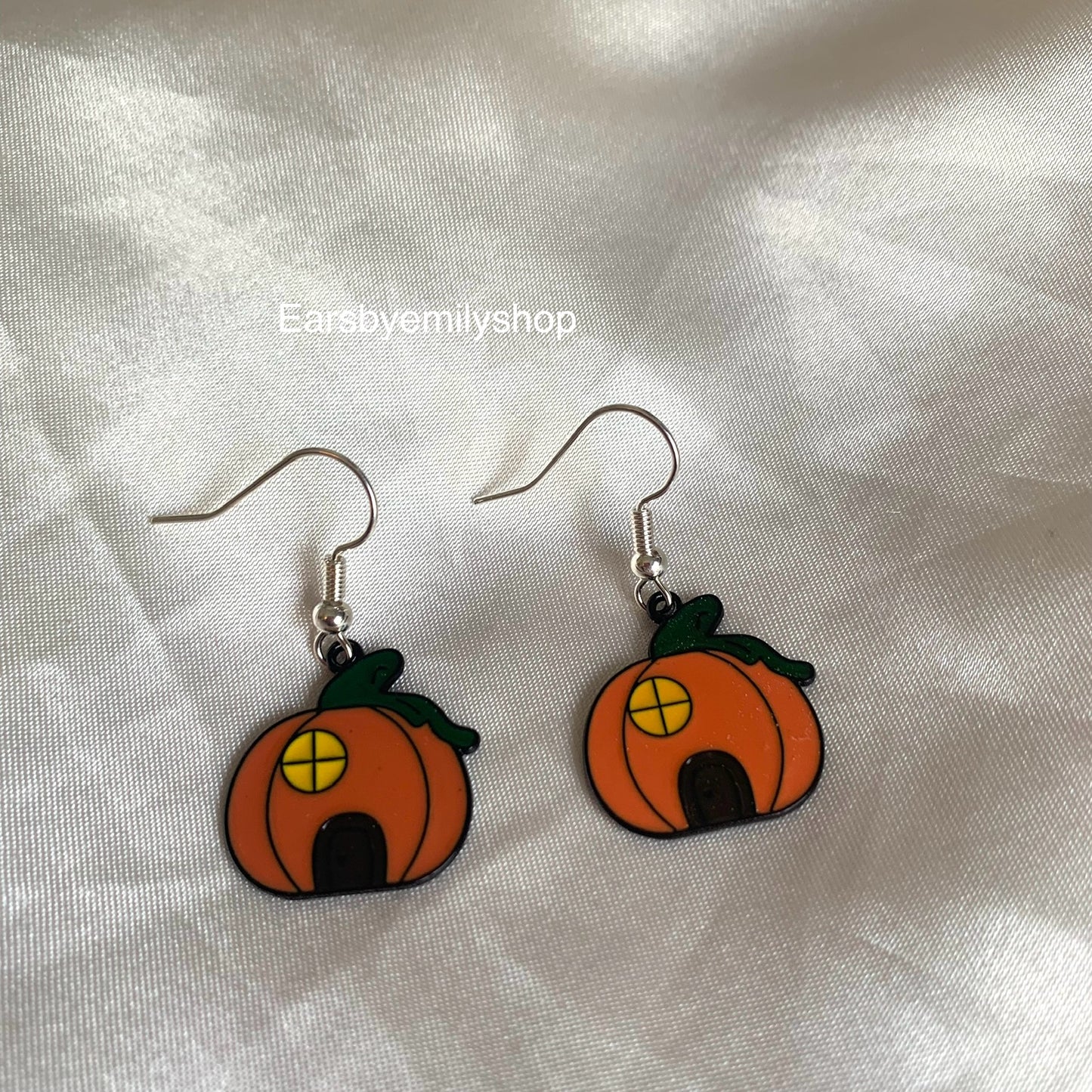 Orange pumpkin house halloween earrings