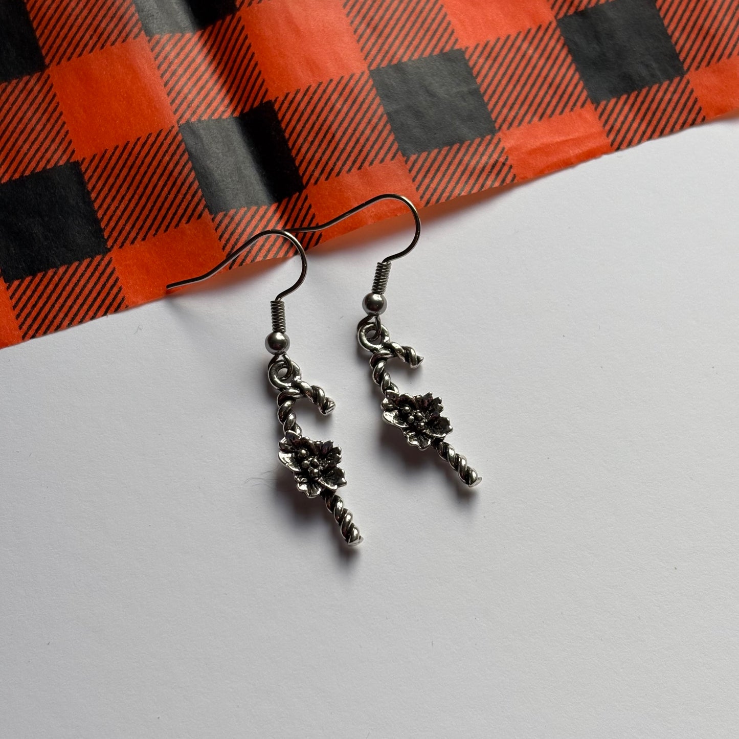 Silver dangle Christmas minimalist candy cane earrings