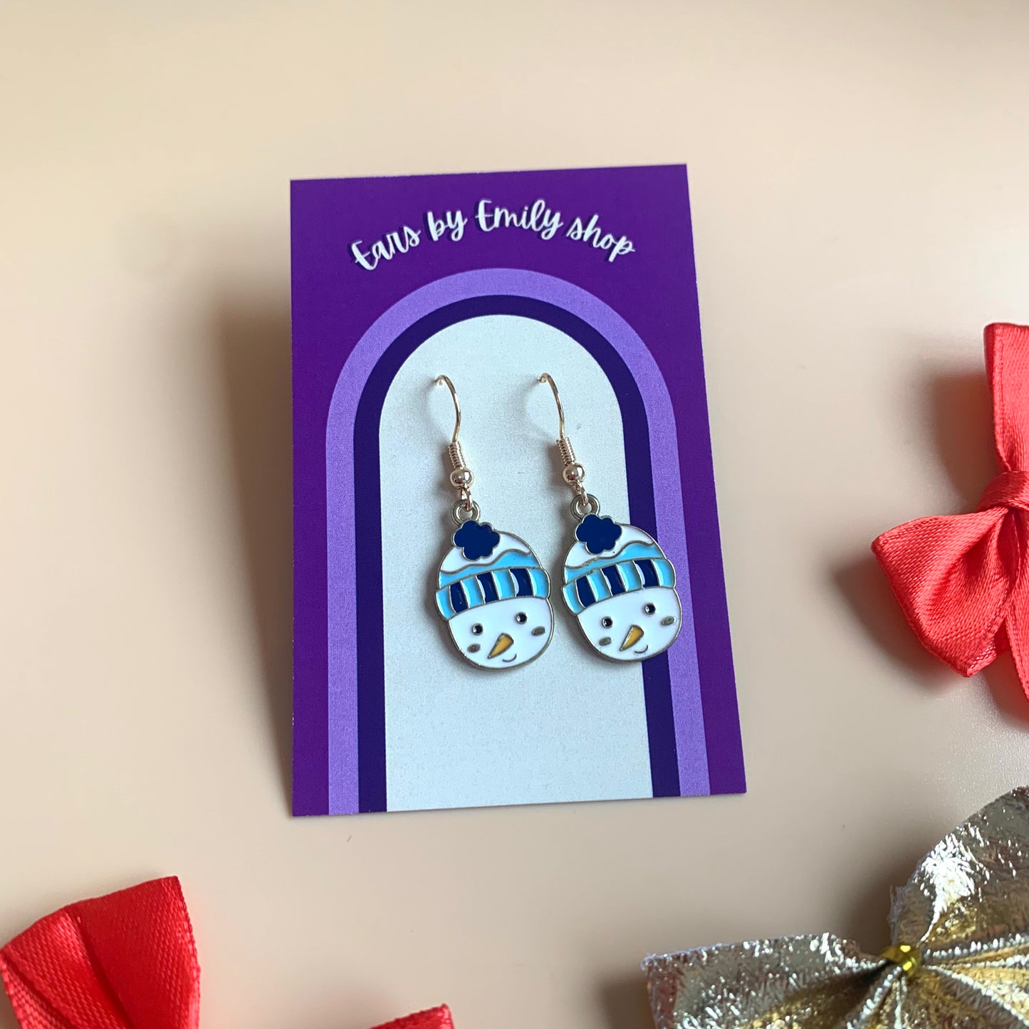 Festive snowman gold Christmas earrings