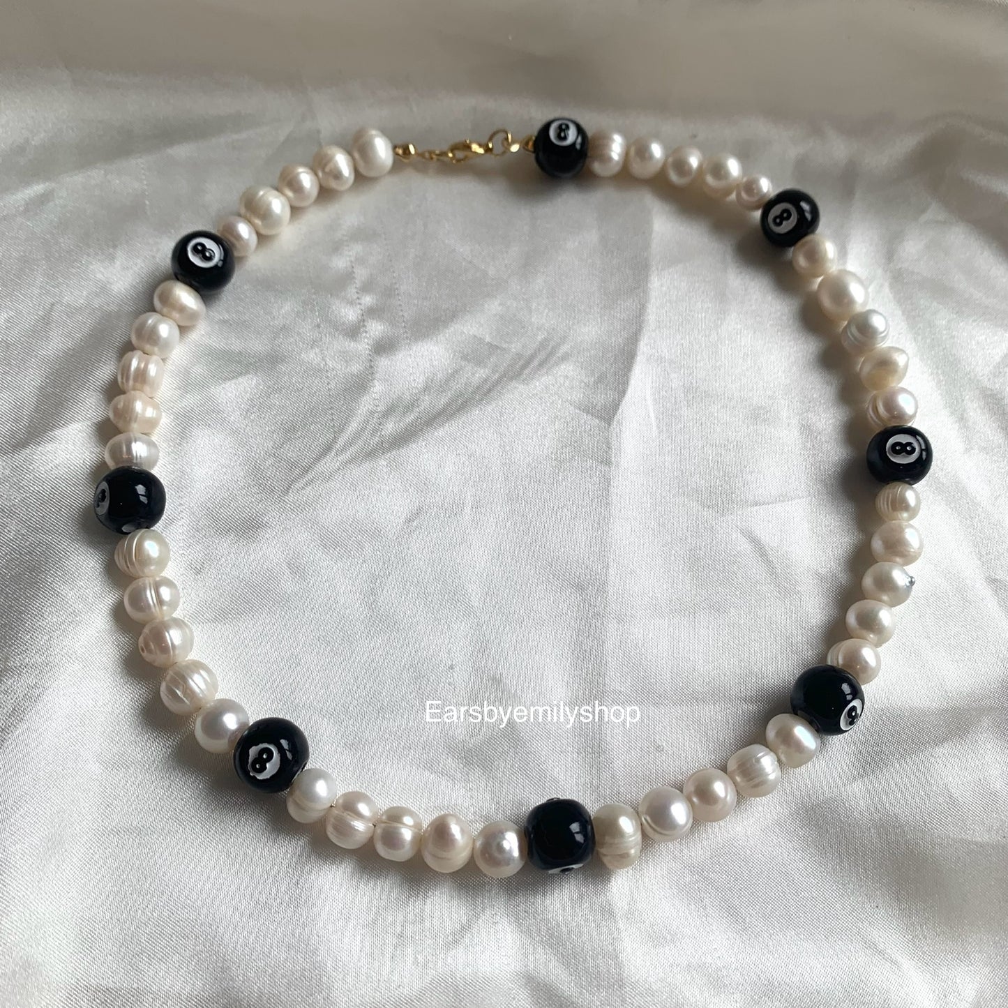 Lucky freshwater pearl and eight 8 ball choker necklace