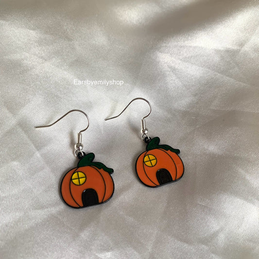 Orange pumpkin house halloween earrings