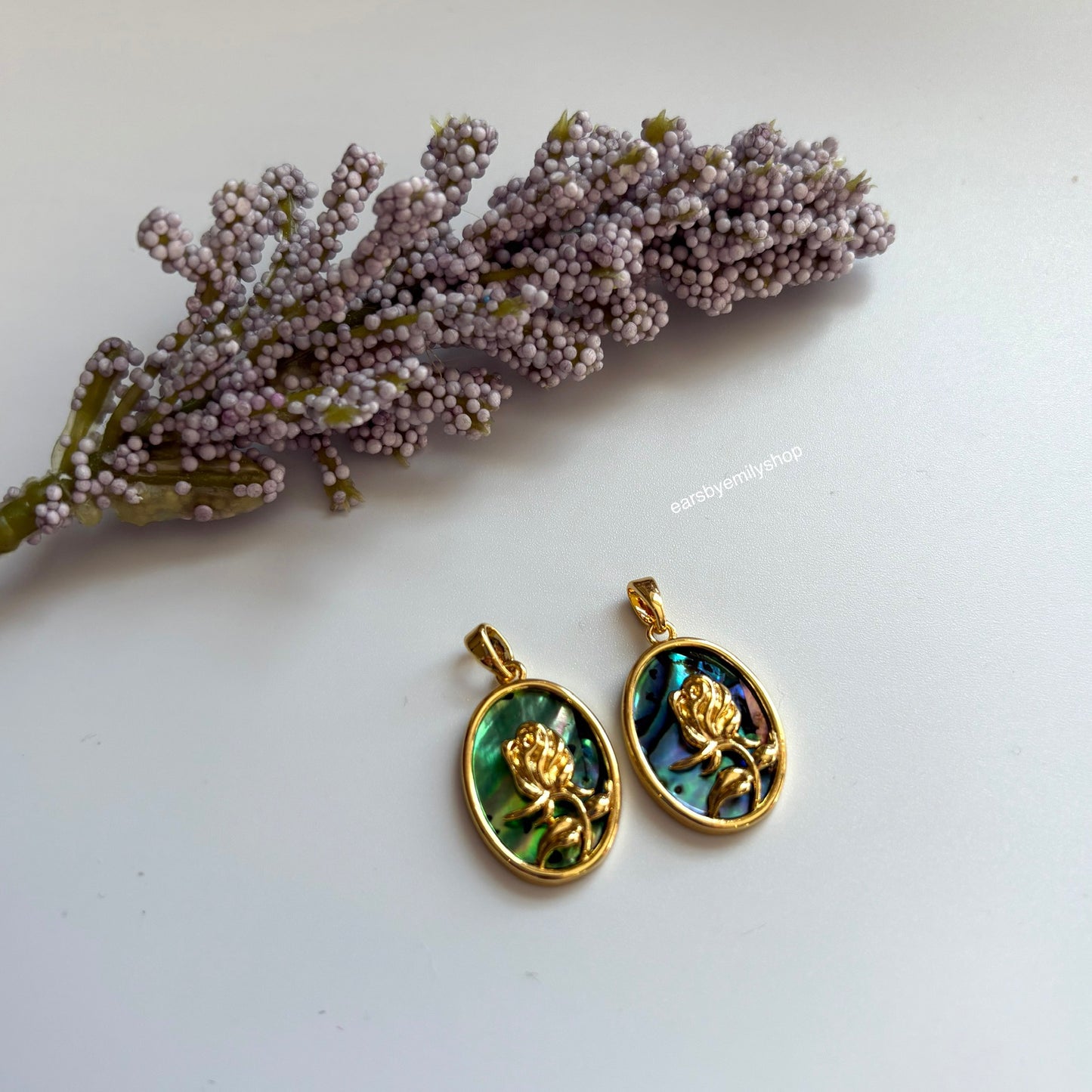 18k gold plated abalone mother of pearl rose flower necklace