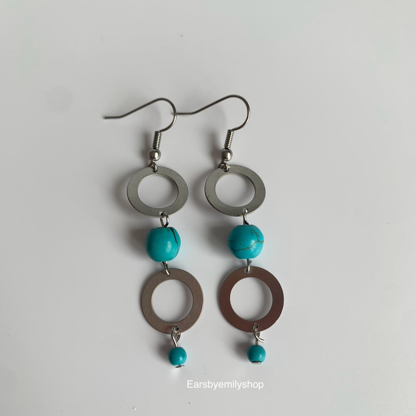 Stainless steel and turquoise blue bead statement dangle earrings