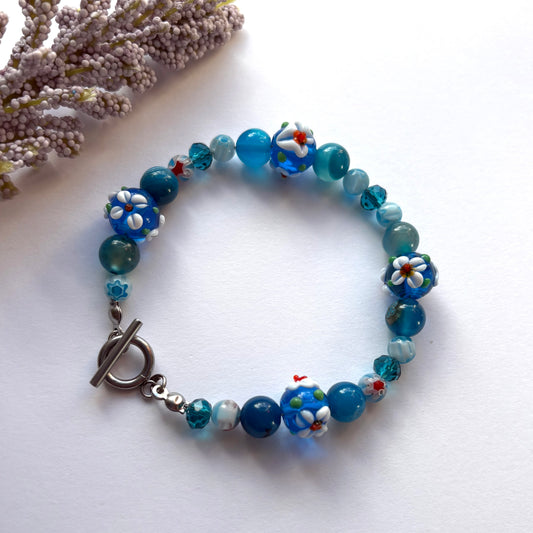 Bluebell bracelet - Blue agate crystal handmade beaded flower bracelet