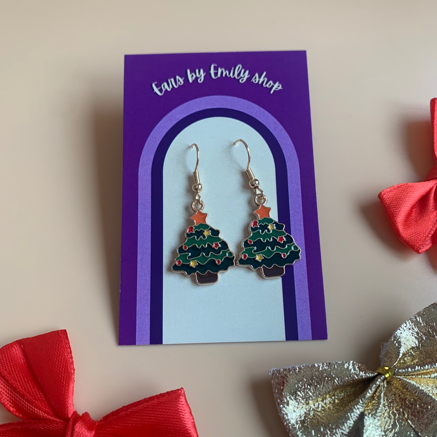 Green Christmas Tree gold earrings