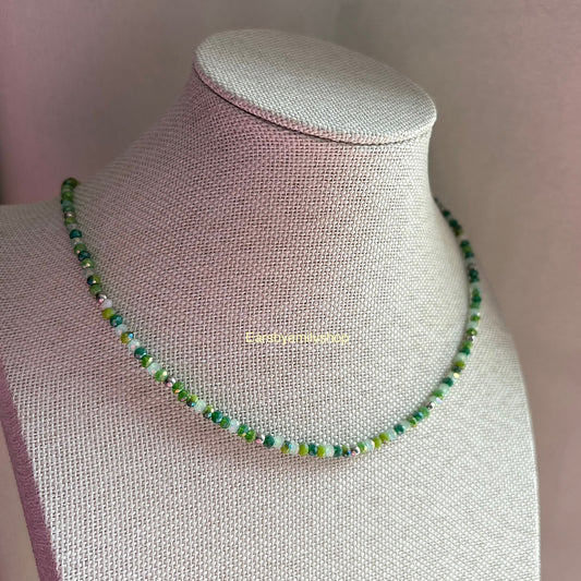 Green and silver cool handmade beaded 24kt stainless steel necklace