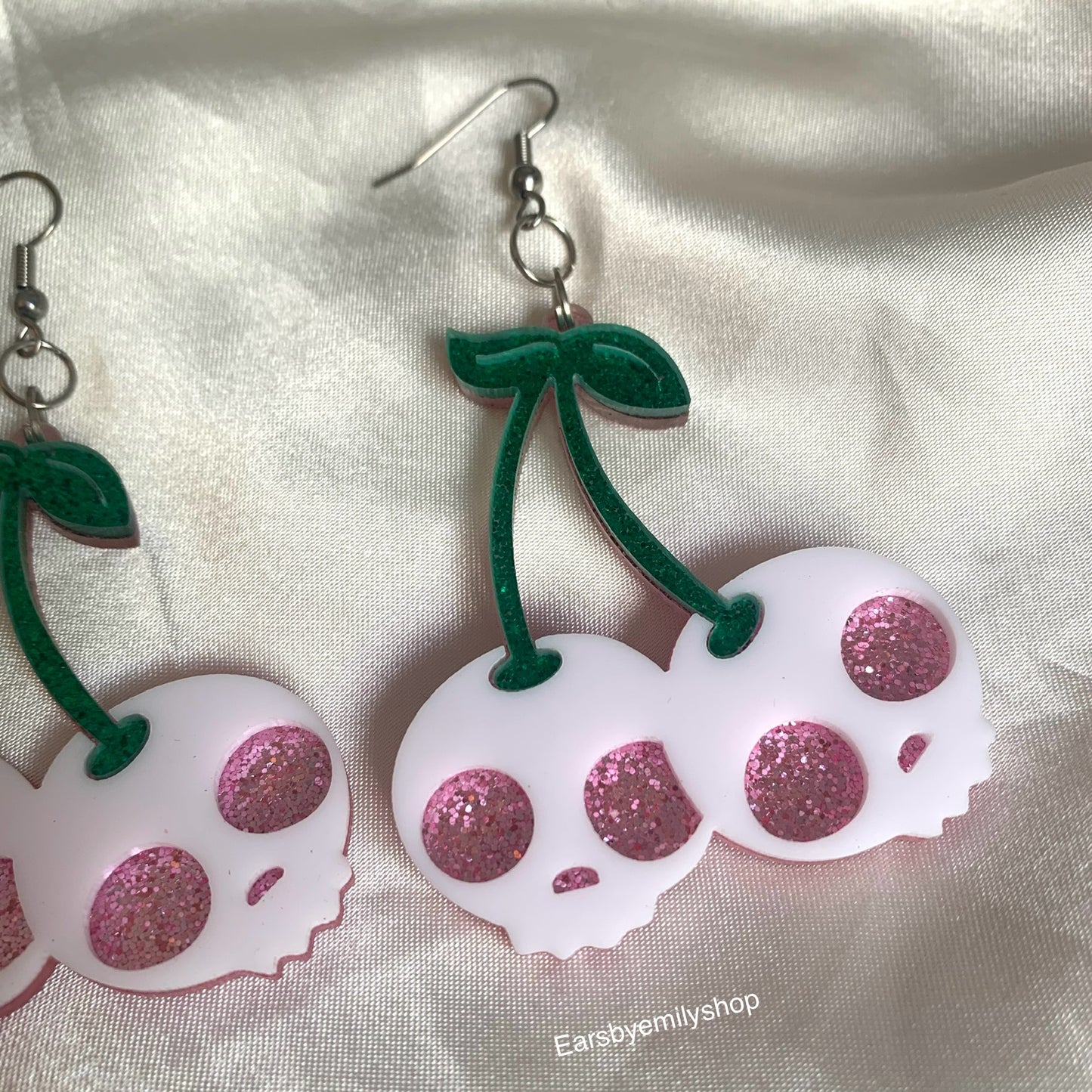 Pink skull cherry earrings