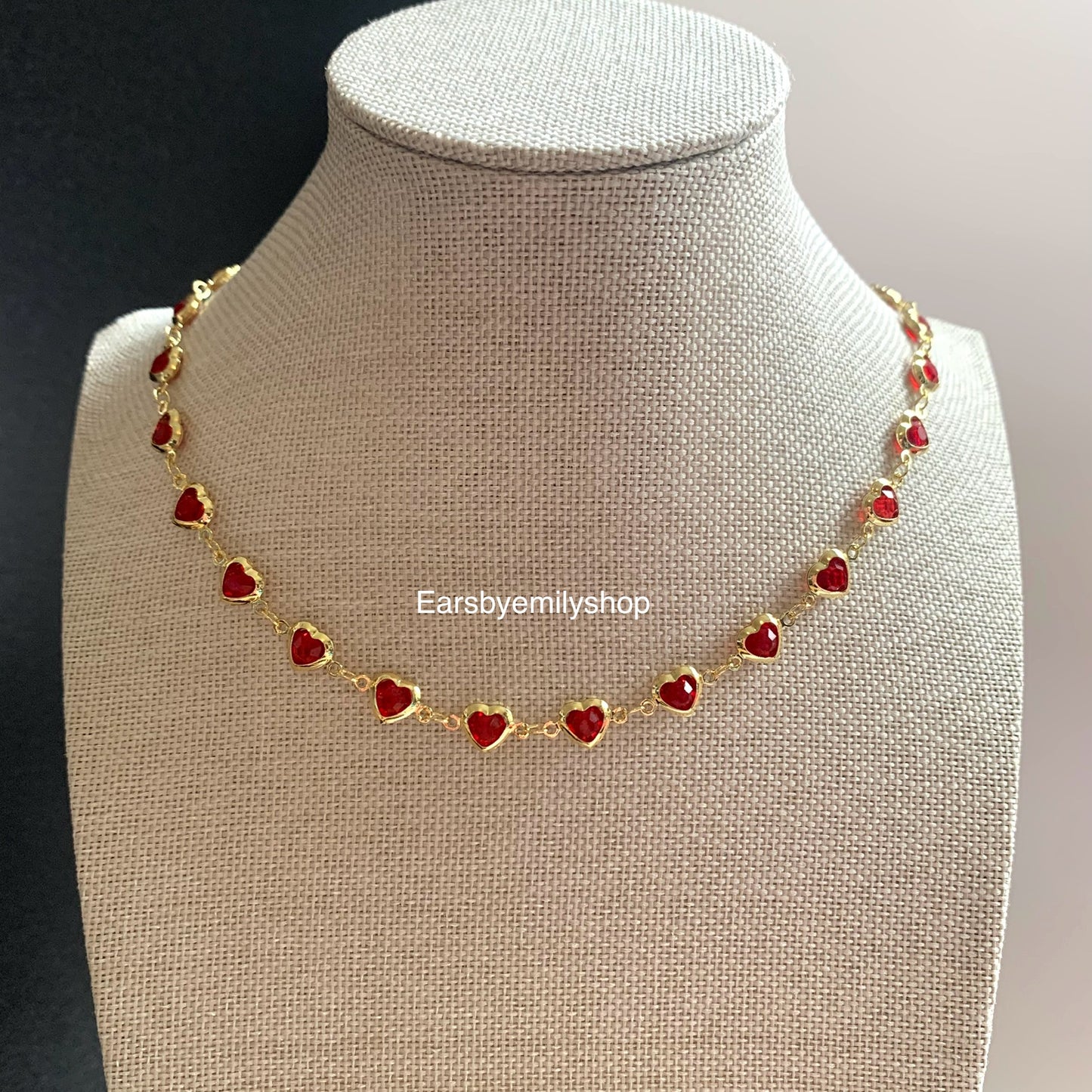 24kt Gold plated red crystal heart necklace