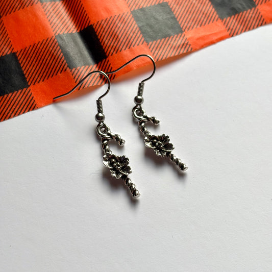 Silver dangle Christmas minimalist candy cane earrings