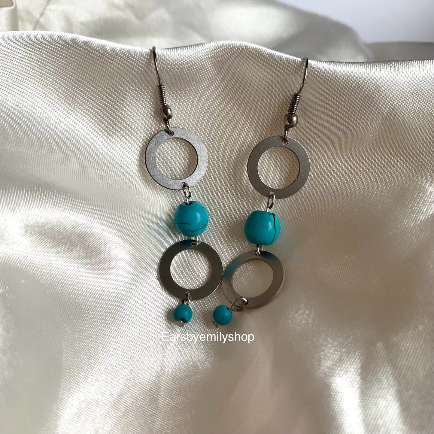 Stainless steel and turquoise blue bead statement dangle earrings