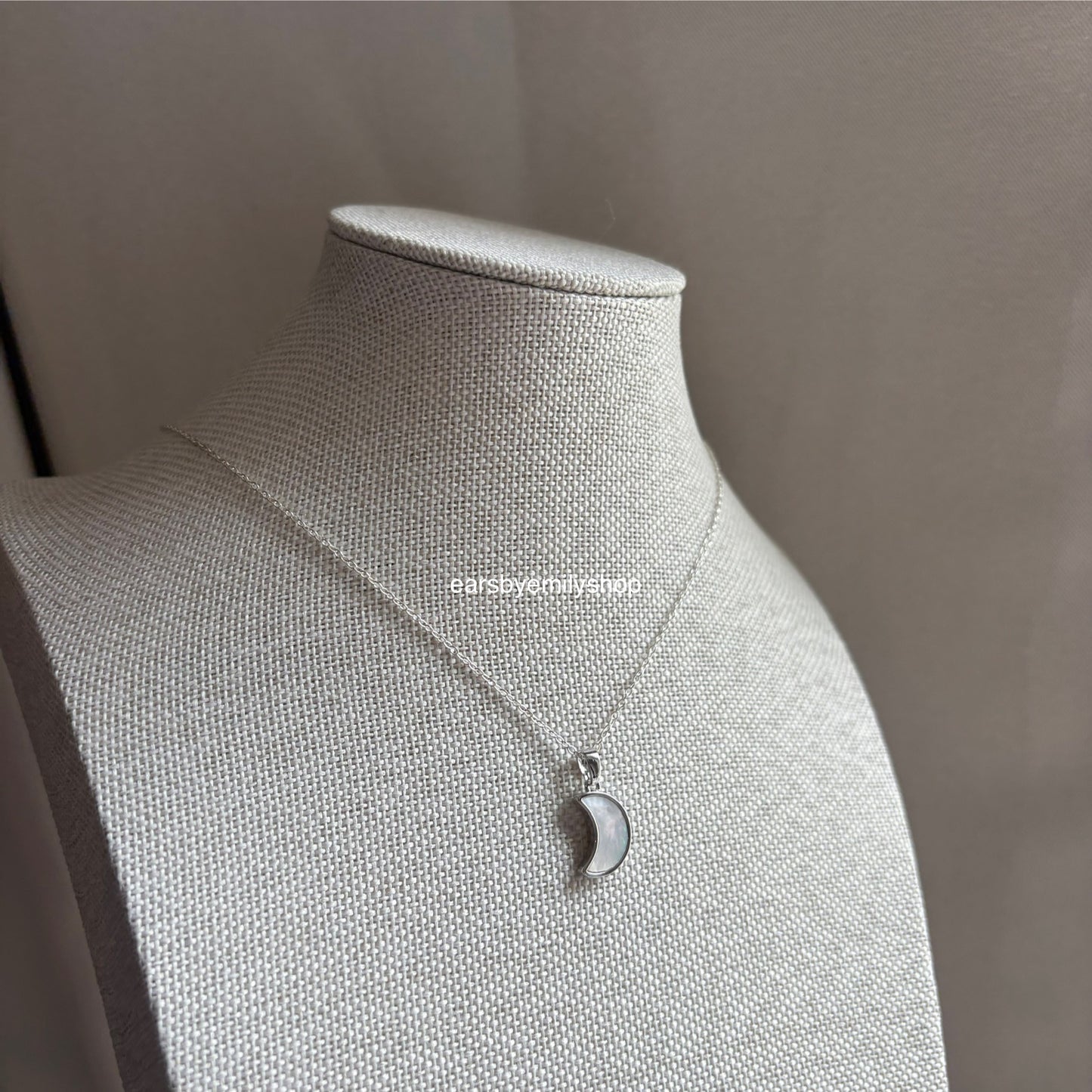 Mother of pearl moon silver necklace sterling silver chain