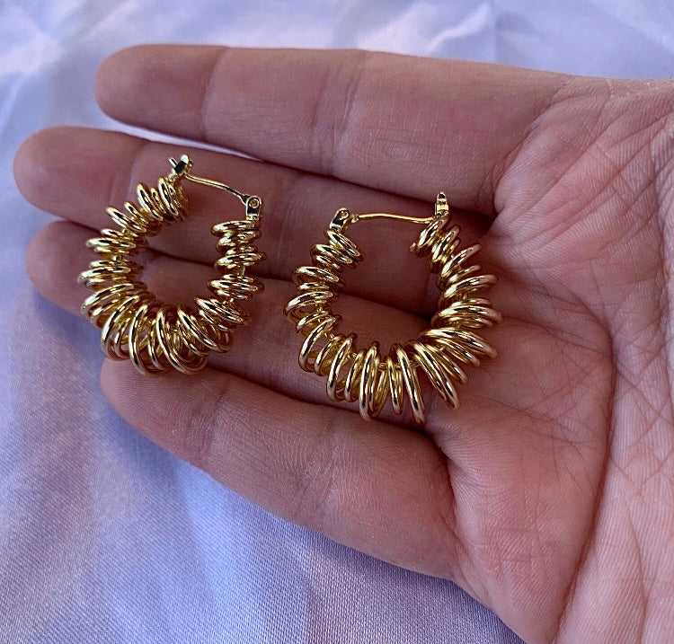 Gold plated squiggle statement hoop earrings