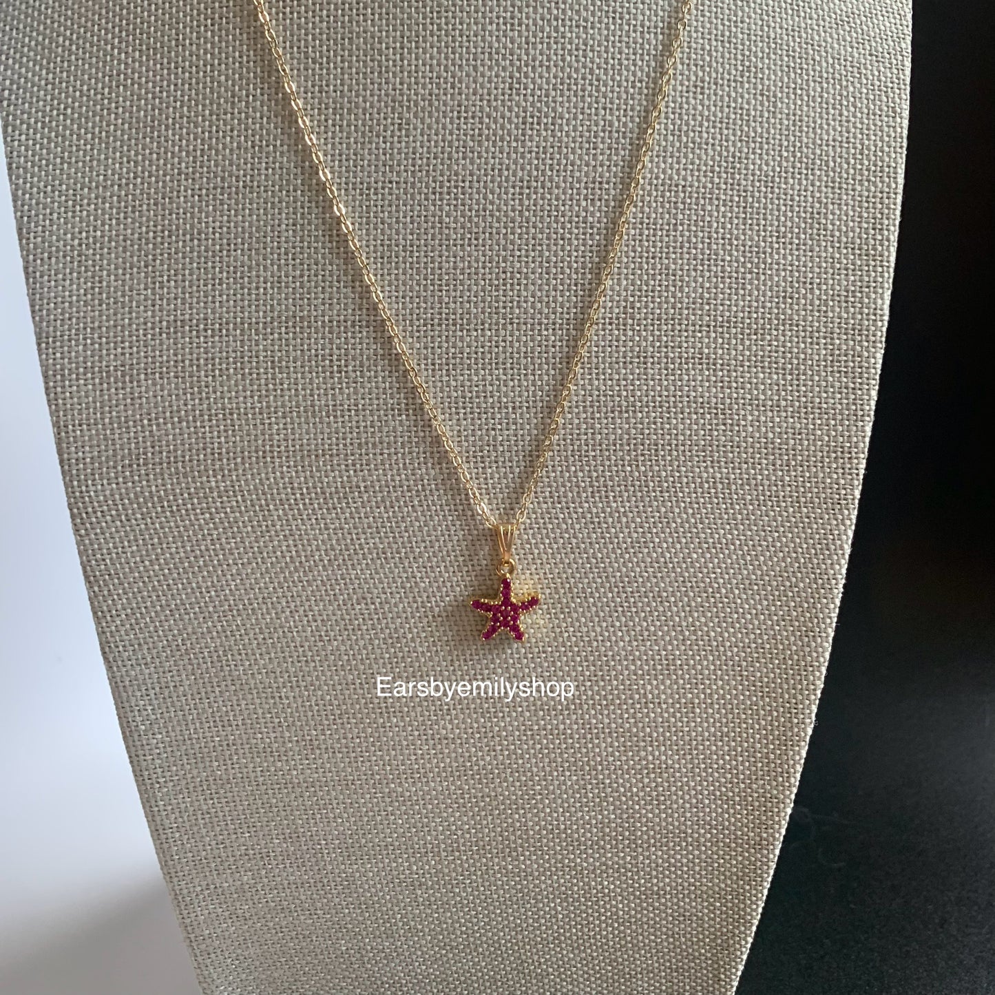 Gold plated pink crystal starfish pendant necklace