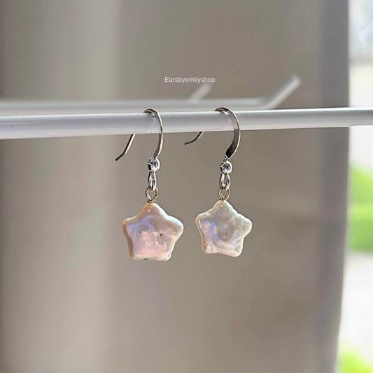 Sterling silver or gold filled star shaped fresh water pearl earrings