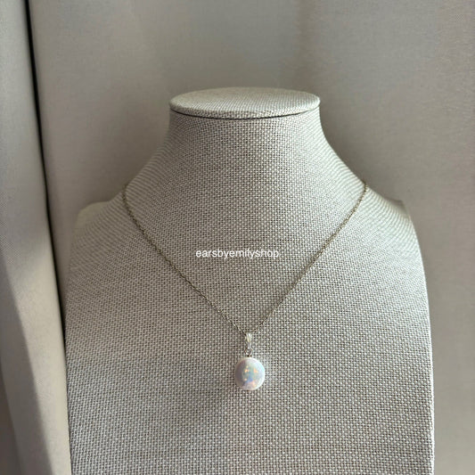 Sterling silver round circle coin pearl necklace
