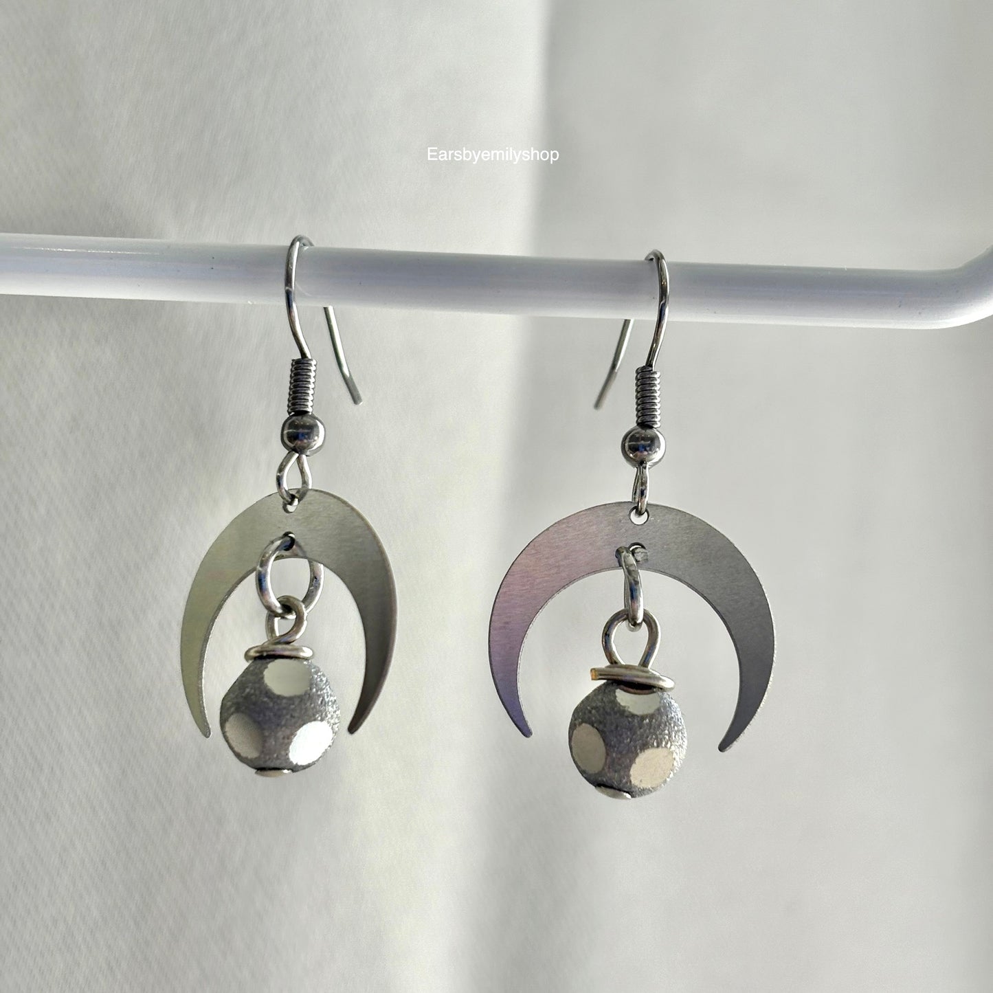 Stainless steel dangle disco moon earrings