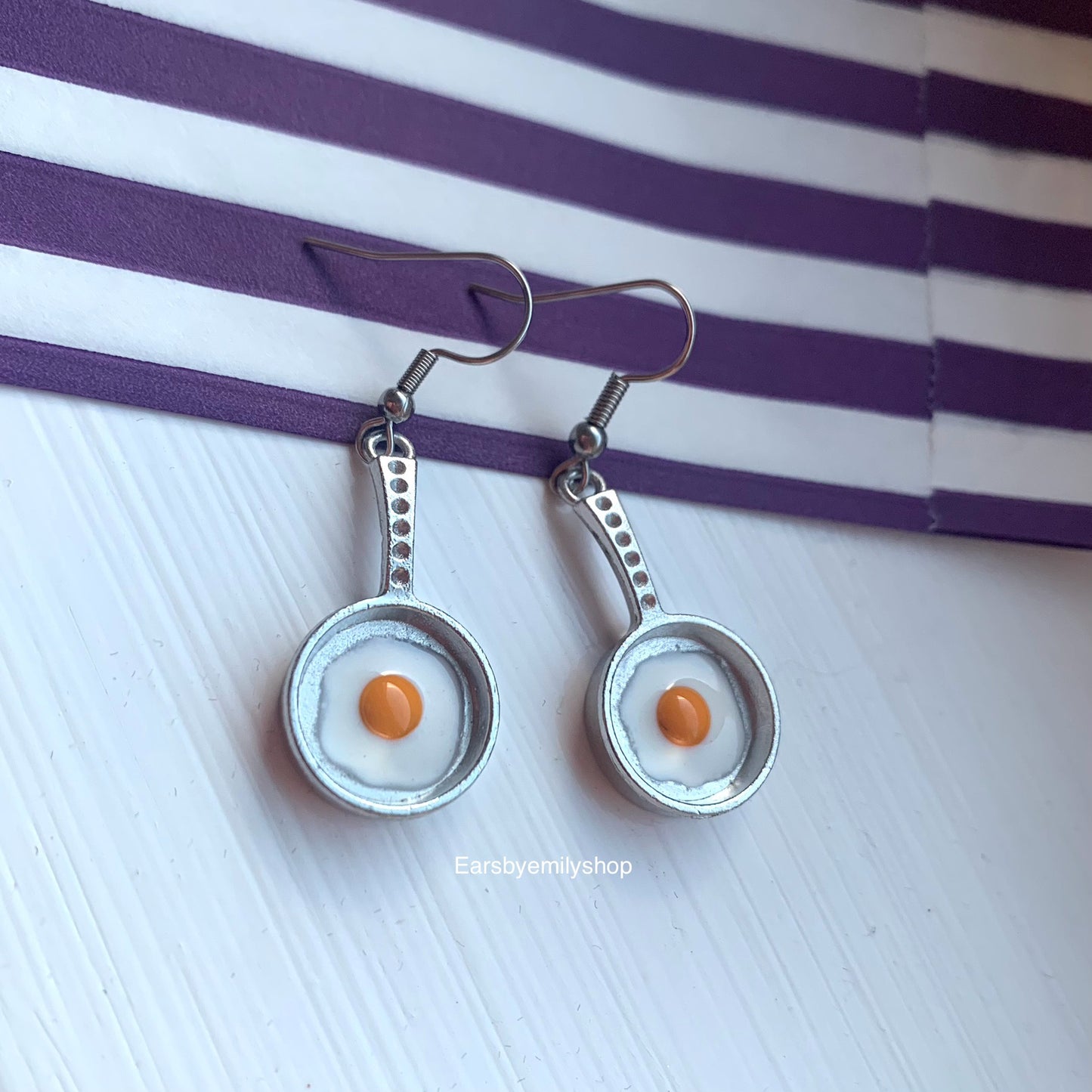 Quirky silver fried egg earrings